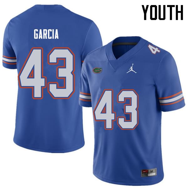 NCAA Florida Gators Cristian Garcia Youth #43 Jordan Brand Royal Stitched Authentic College Football Jersey UIJ1464EX